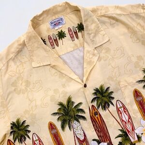 Vintage Pacific Legend Hawaiian Shirt Men's 2XL Yellow Floral Button Up Surf USA